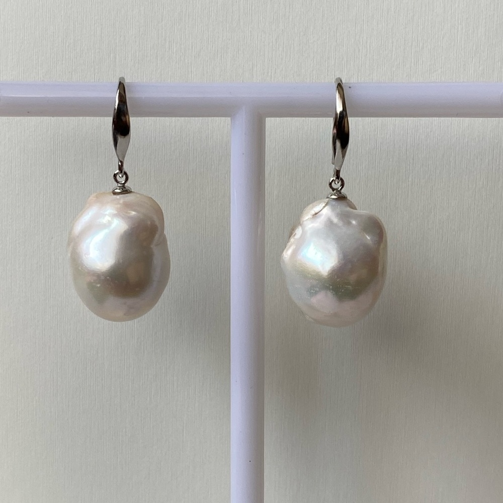 SOLD 925 Sterling silver flameball Baroque pearl earrings